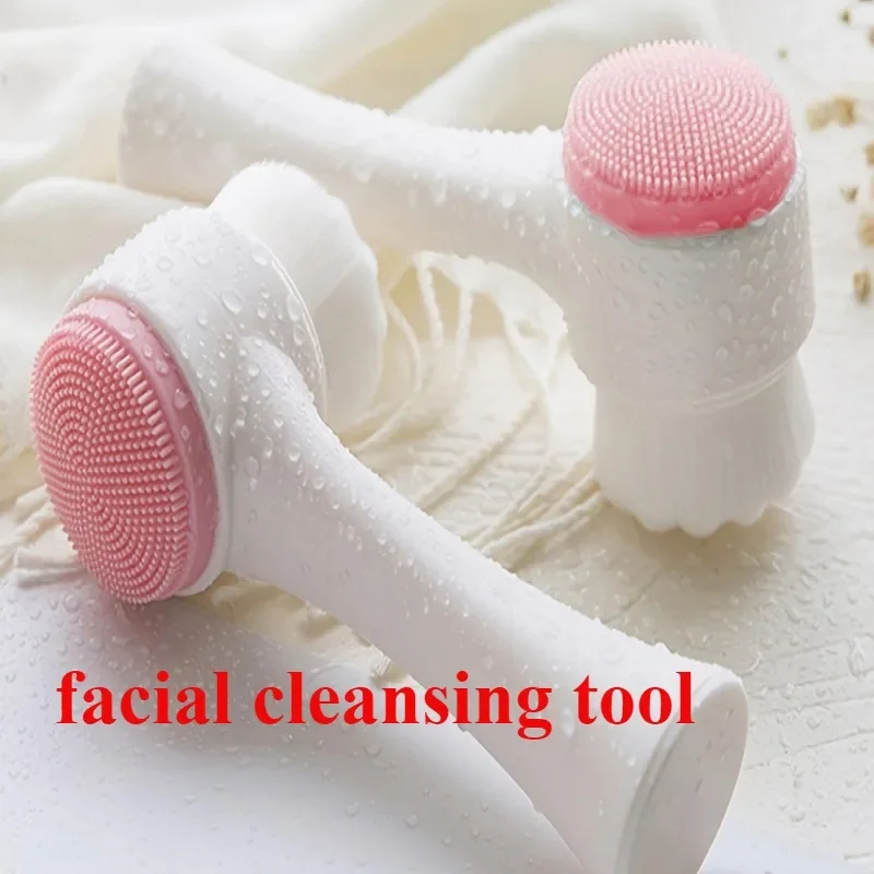 1Pc Double-sided silicone and soft bristle face wash brush facial exfoliation pores deep cleaning brush