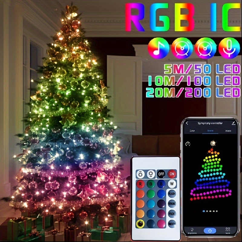 WS2812B Dream Color LED String Light Smart RGB IC App Control Fairy Lights Music Sync Timing DIY Christmas Tree Decor Halloween lightify