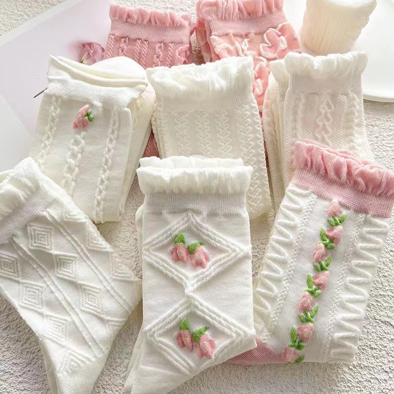 3 Pairs Woman Lolita Cute Black White Socks Set Spring Summer Female Lady Girls Lace Kawaii Socks for Women