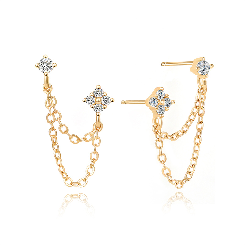 Huitan Fashion Double Piercing Tassel Earrings for Women Simple Stylish Design Versatile Lady Drop Earrings with CZ Hot Jewelry