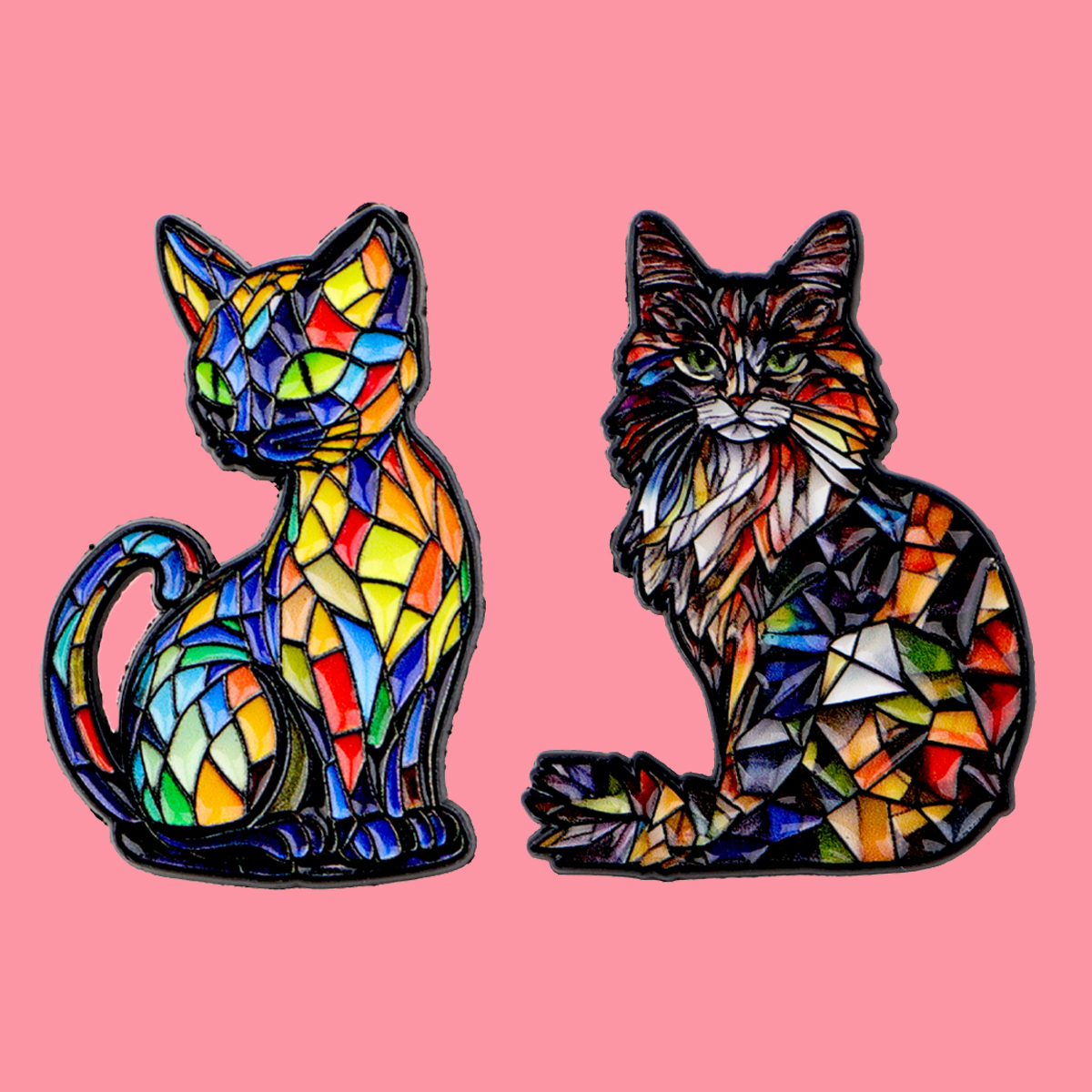 2pcs/Set Colorful Stained Glass Cat Enamel Pin Badges Brooches Backpack Accessories Lapel Pins Cute Things Pin Jewelry