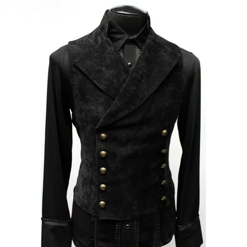 Mens Victorian Double Breasted Vest Gothic Steampunk Waistcoat