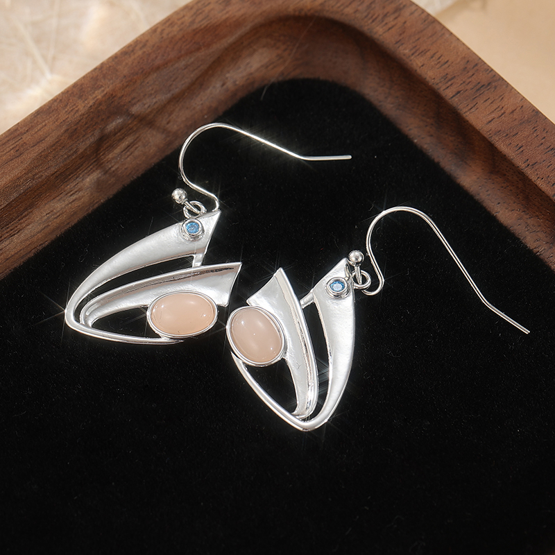Charm Geometric Design Inlay Imitation Moonstone Dangle Earrings Women Silver Color Temperament Styling Jewelry