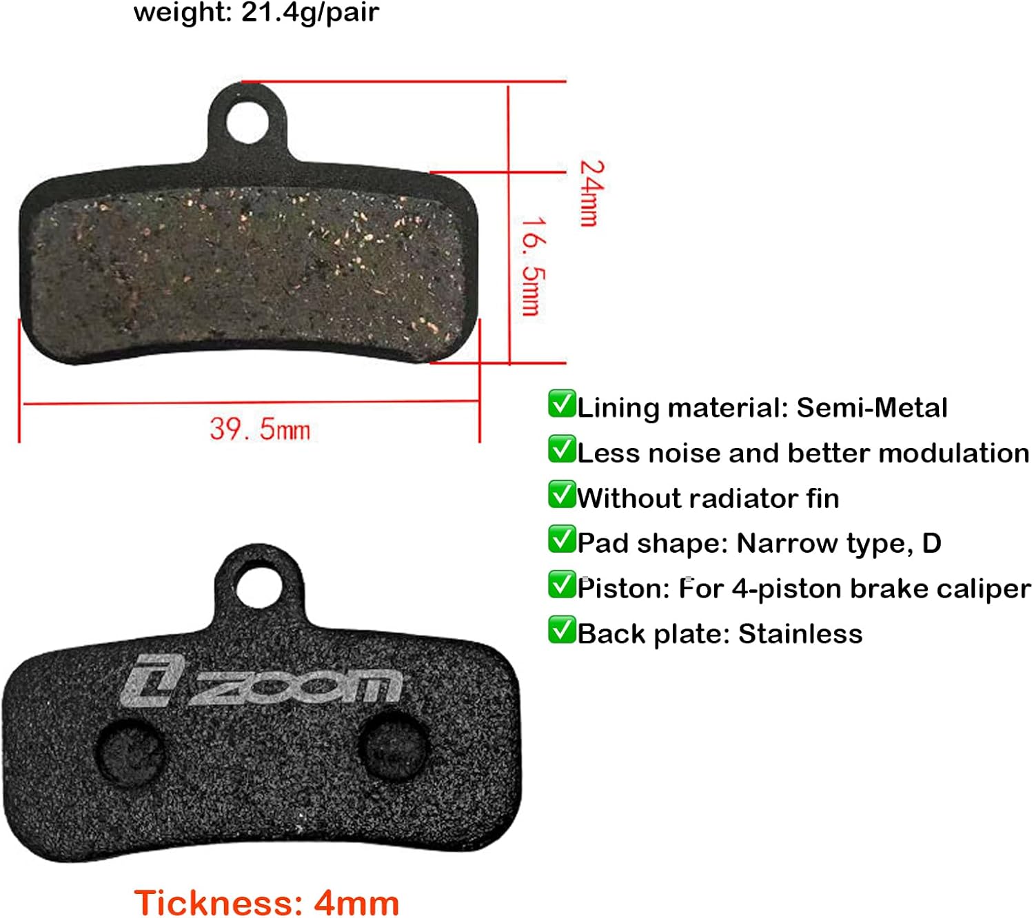 1 Pair 4 Piston Hydraulic Bicycle Brake Pads for ZOOM HB876 SHIMANO D02S XT M9020 M8020 Saint M640 M800 M810 M820 M520 M420 876