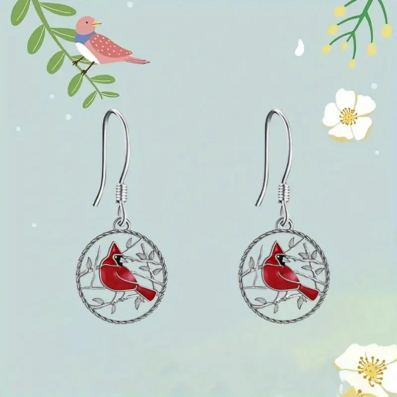 Huitan Funny Red Bird Dangle Earrings for Women Unique Design Animal Earrings Cocktail Party Vintage Elegant Lady Jewelry