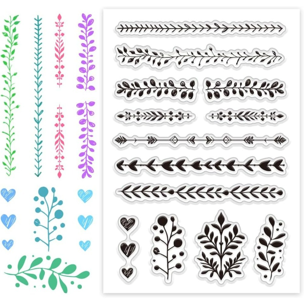 Journal Border Stamp Lace Lines Clear Stamp Leaf Transparent Stamp Writing Line Silicone Stamps Flower Heart Rubber Stamp