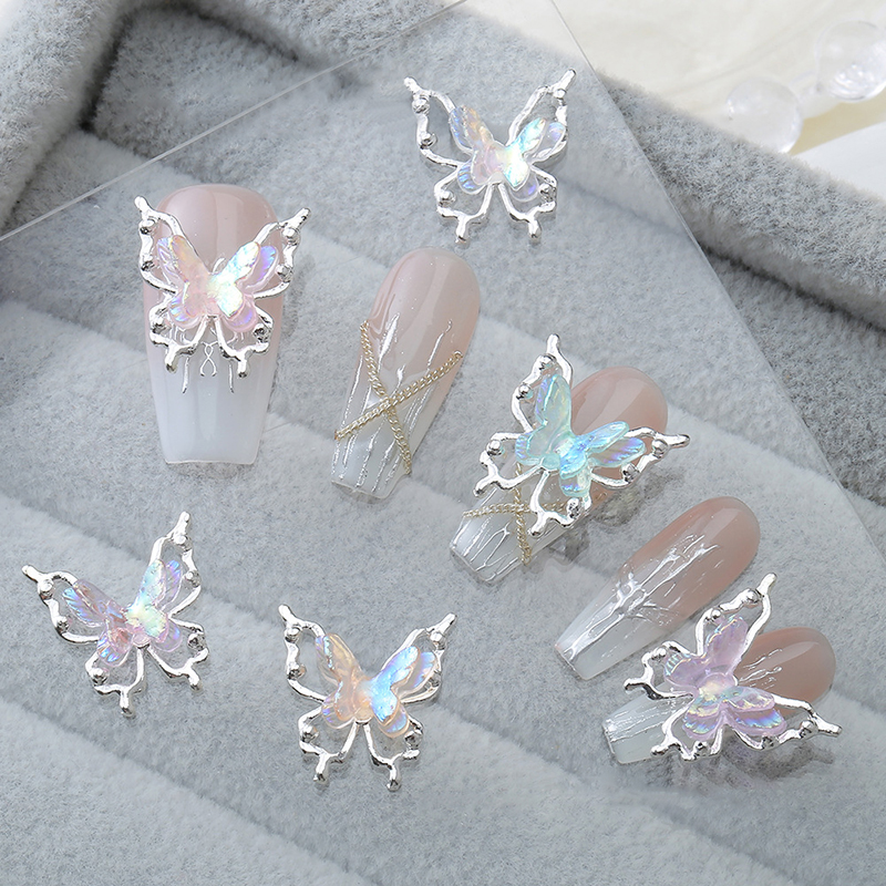 5 Pcs Colorful Butterfly Alloy Nail Accessories Double-Layer 3D Hollow Butterfly Nail Drill Decoration Pendant DIY Accessories pen gpt