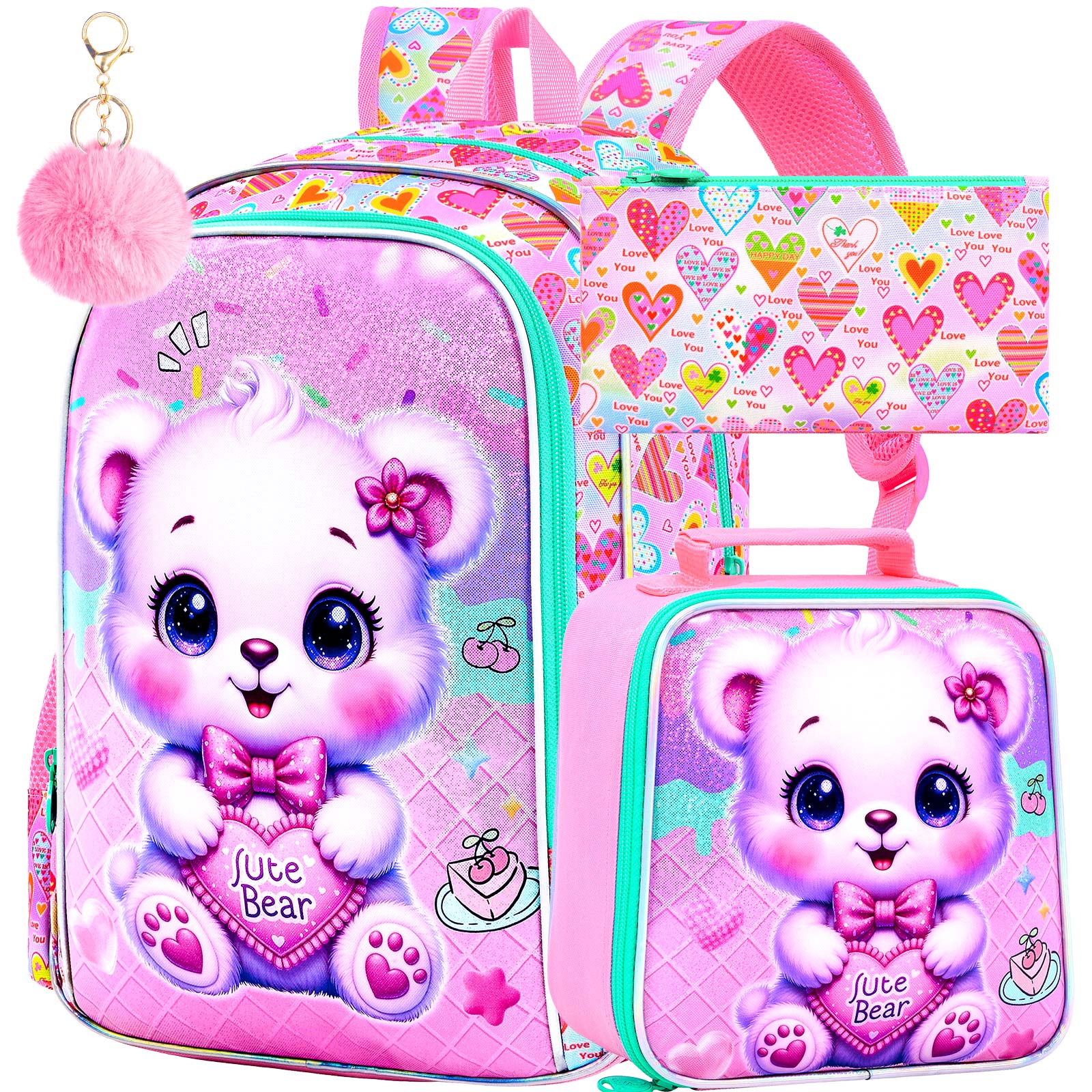 Girls Backpack, 16 Kids Unicorn Mermaid Dinosaur Preschool Bookbag and Lunch Box Set