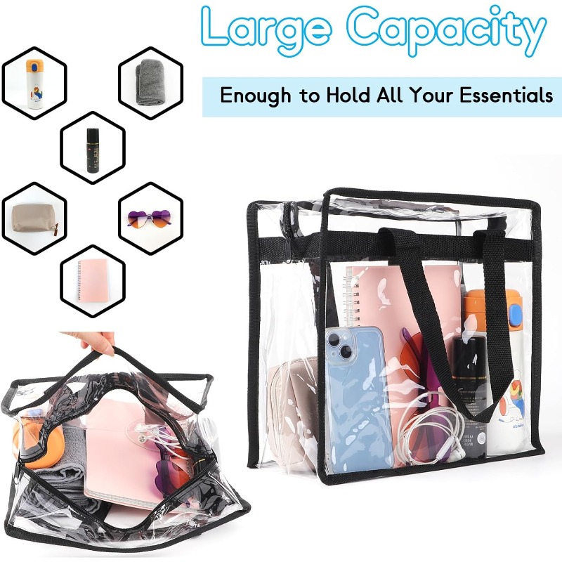 2pcs Heavy Duty Clear Tote Bags, Large Transparent Bag with Zipper, Waterproof Tear-Resistant Multipurpose Totes, Easy To Clean