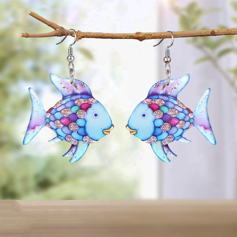 1 Pair Fashionable Acrylic Colorful Fish Drop Earrings for Women Animal Earrings Unique Earrings Women's Daily Jewelry Matching