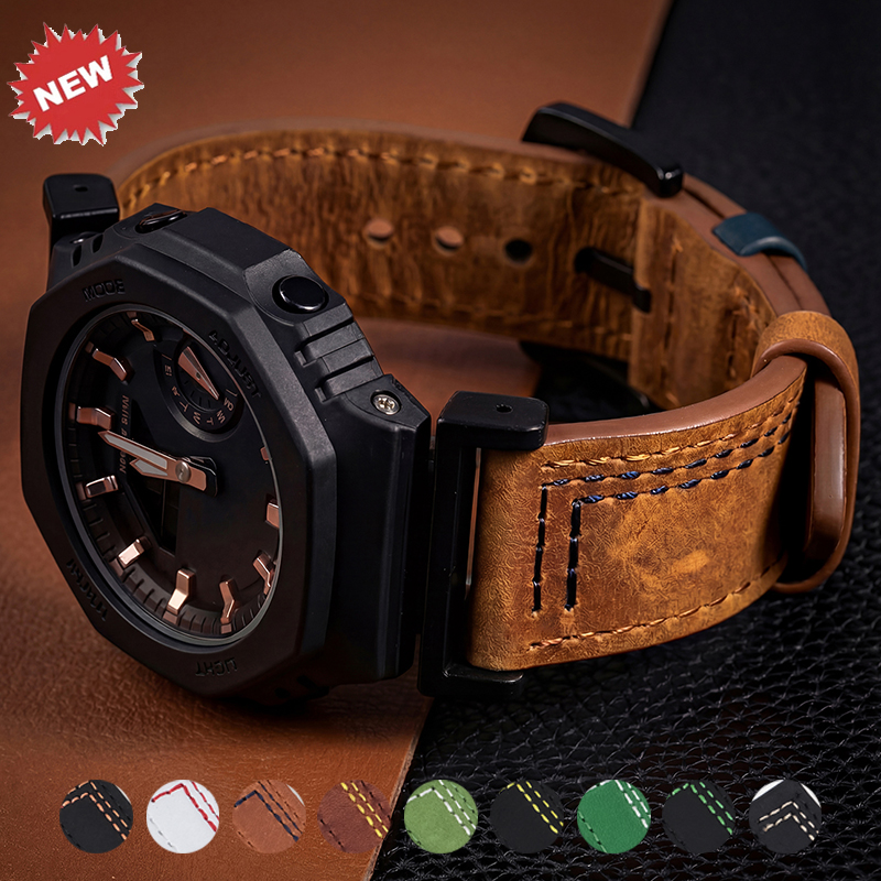 Leather Strap for Casioak GA-2100 GA-110/100/120 DW5600 6900 GLX-5600 Replacement Leather Watch Band Bracelet Strap