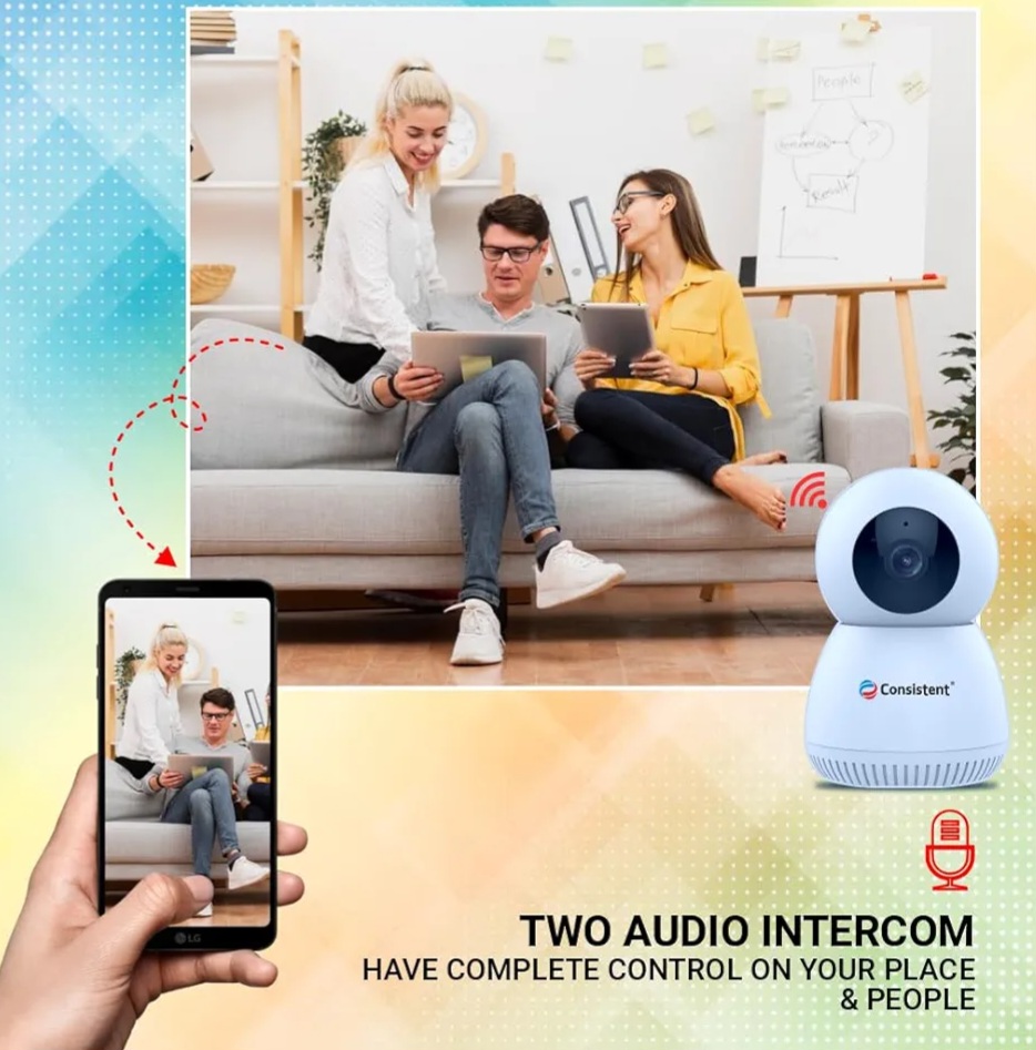 Consistent Mini WiFi 3MP' PAN-TILT Robotic Camera, Wi-fi Home Security Camera with Pan Tilt 360° View, 2 Way Talk, Cloud Monitor, Motion Detect, Supports SD Card Up to 256 GB, Night Vision