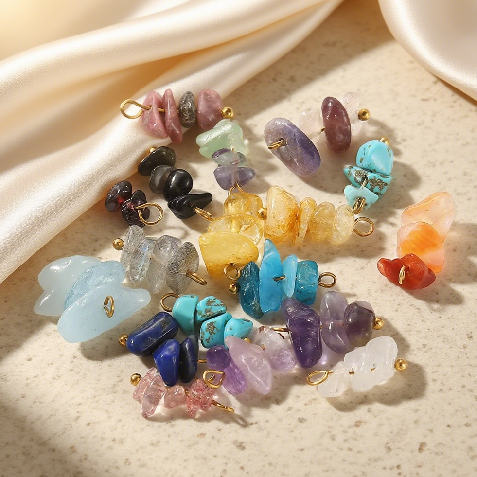 New Style Irregular Rainbow Color Beaded Charm Natural Stone Pendant Beads Nine Needle Pin for Necklace DIY Jewelry Making pen gpt