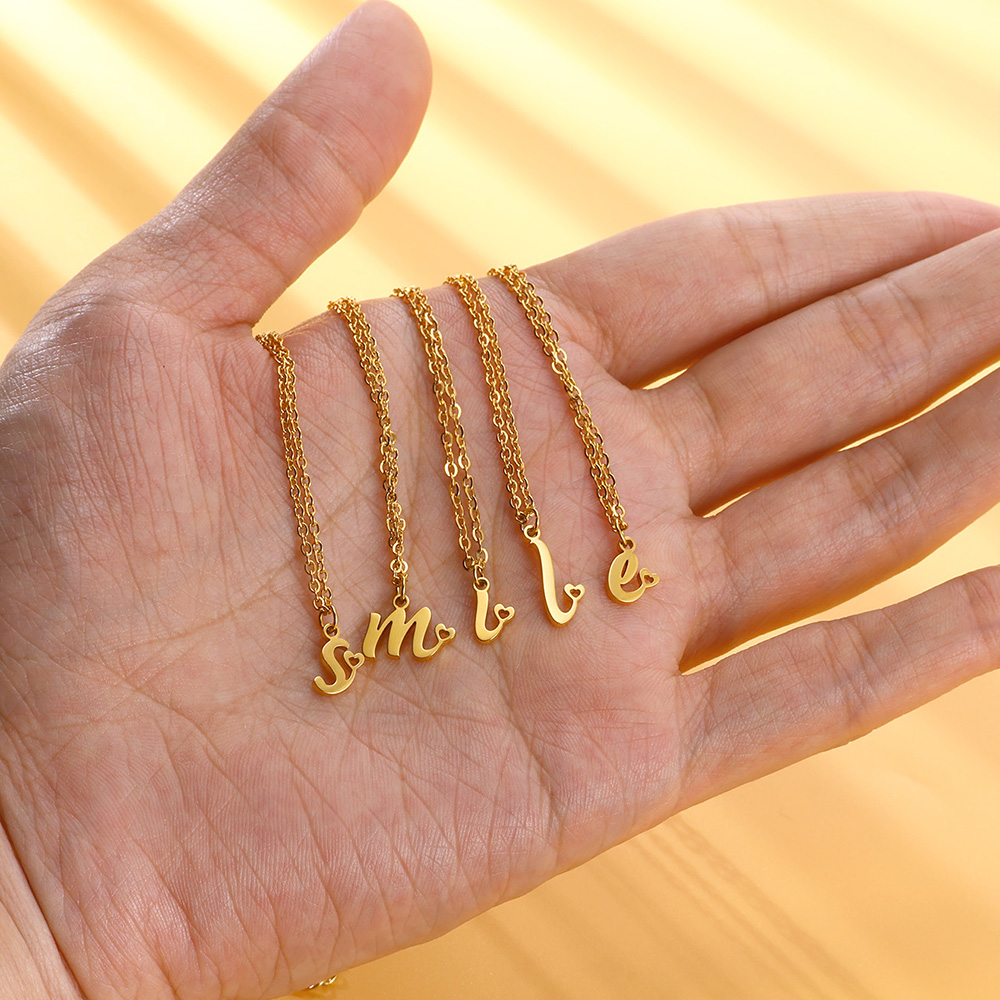 Stainless Steel Letter Necklace Gold Color Initial Birthday Necklace Classic Surname Pendant Jewellery