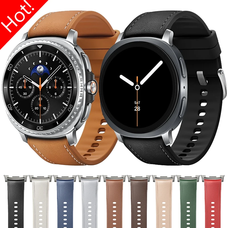Original Connector Leather Silicone Strap for Watch 8 40mm 44mm Bracelet for Watch 8Classic 46mm Wristband
