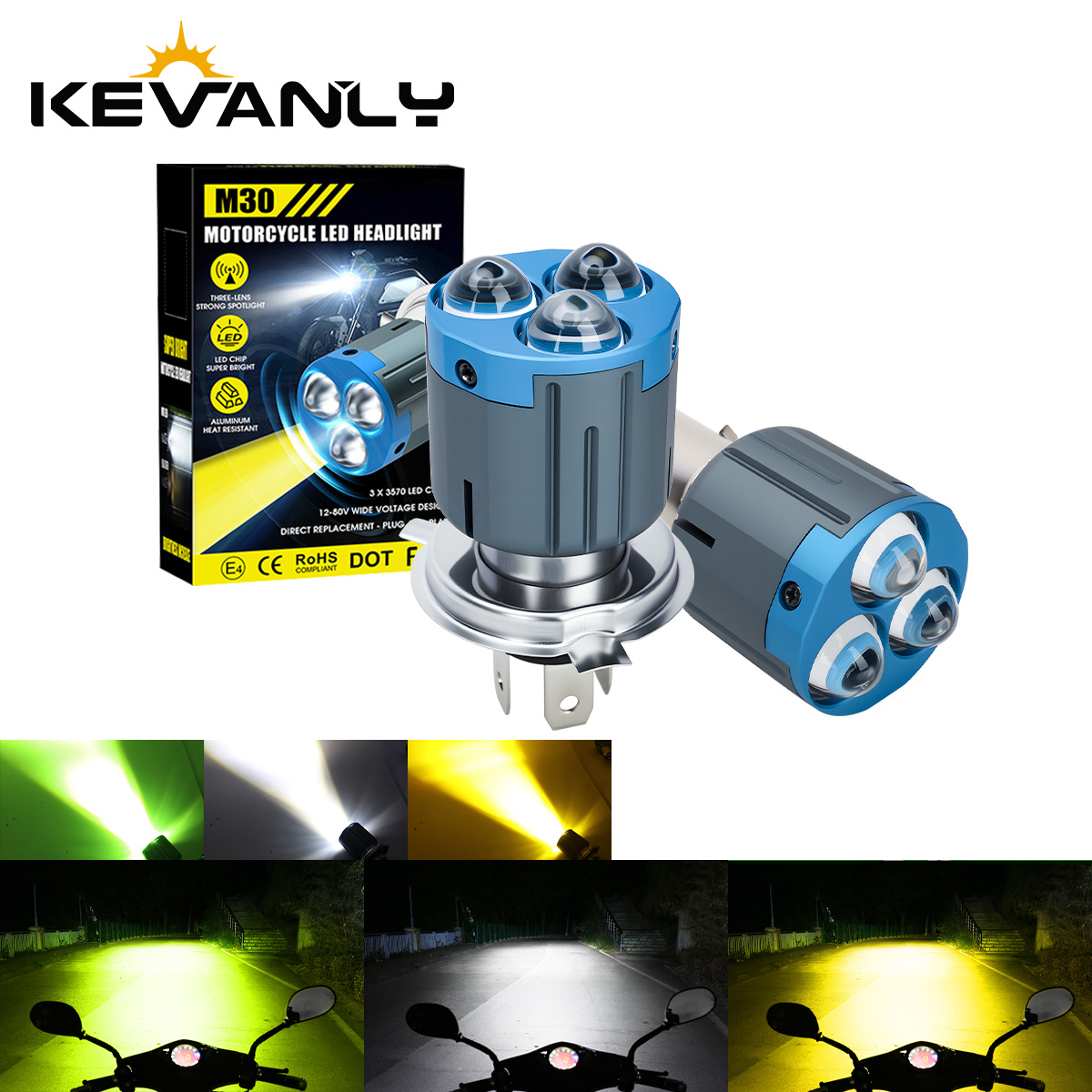 1x BA20D H4 Motorcycle LED Bulb White Yellow Dual Color White Green Aluminum Shell Motorcycle Headlight Bulb Replacement 12V