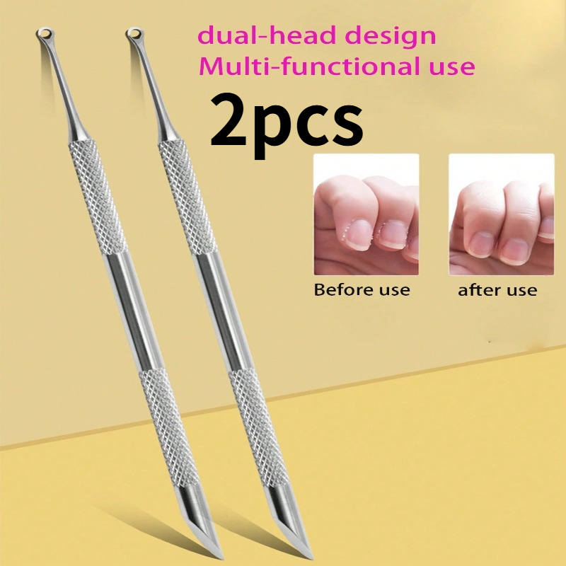 1/2pcs Metal Dual-Head Cuticle Pusher And Nipper,Stainless Steel Salon Quality Gel Polish Remover,Manicure Pedicure Cleaning