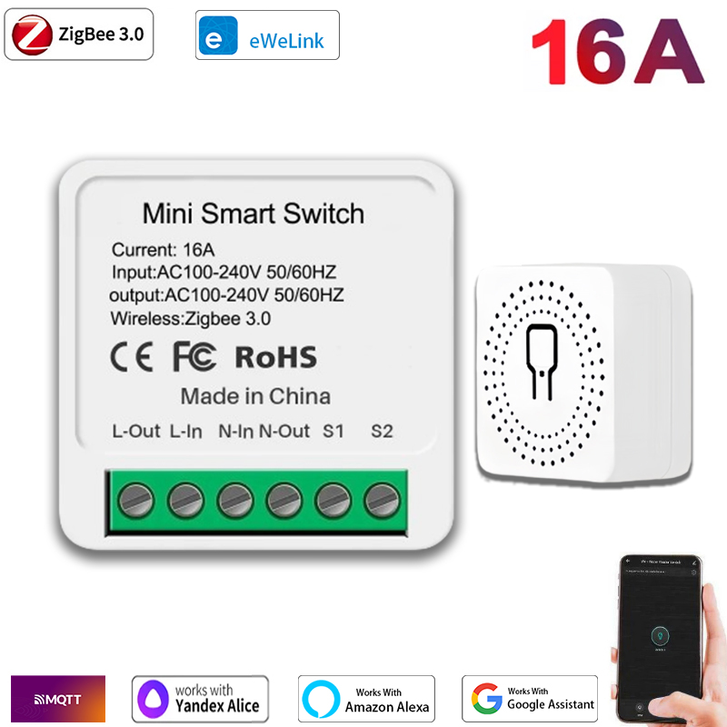 Zigbee eWeLink 16A Mini Smart Switch Wireless DIY Light Switches 2 Way Control Support Alexa Home Voice Control