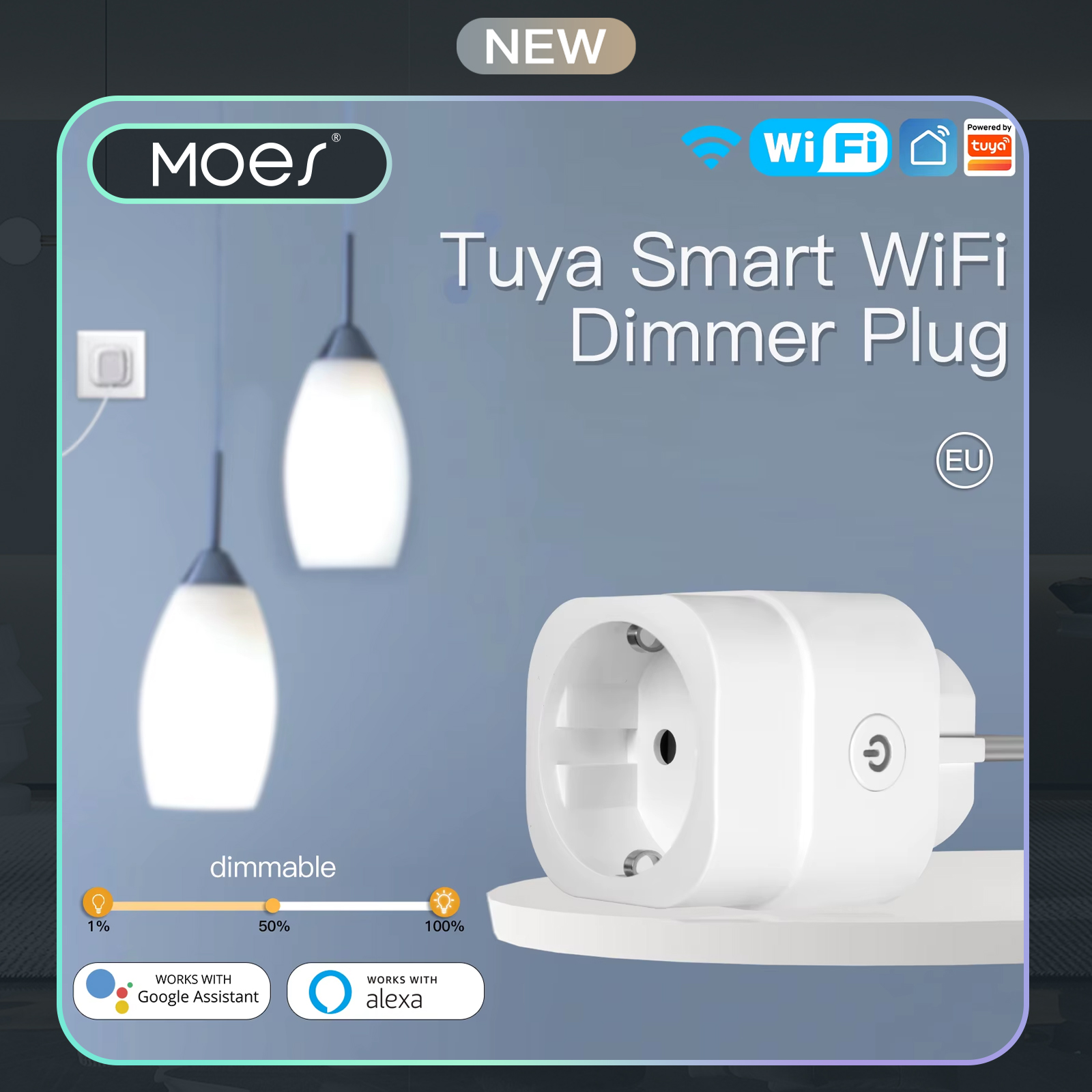 MOES Tuya WiFi Smart Plug Dimmable Power Socket Brightness Adjust Timer Smart Life App Works with Alexa Home EU