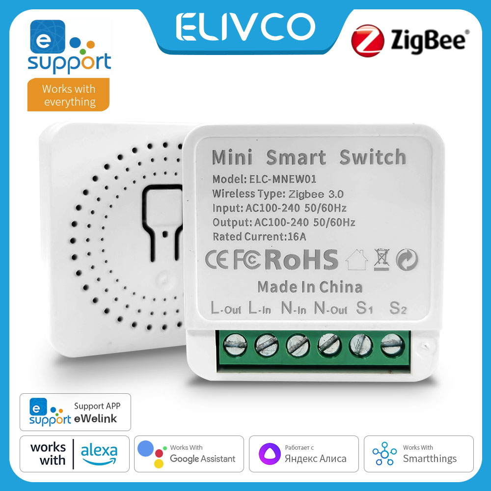 Zigbee eWeLink 16A Mini Smart Switch Wireless DIY Light Switches 2 Way Control Support Alexa Home Voice Control