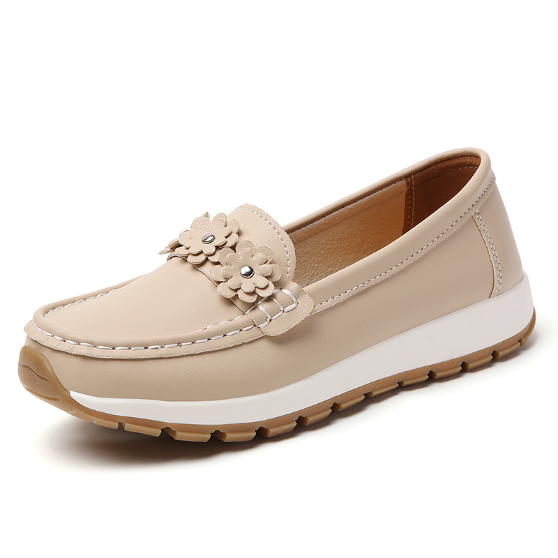 Women's casual flat shoes, 100 genuine leather shoes, lightweight spring and summer loafers, walking mom shoes