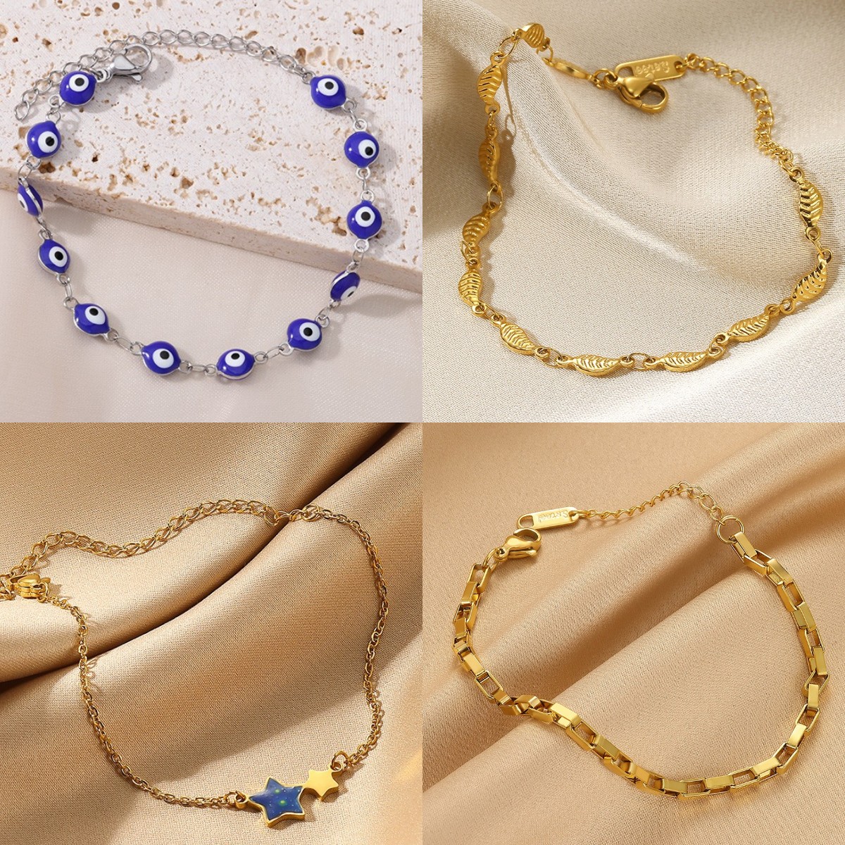 18K Gold Plated The Devil's Eye Cuff Bracelet For Women Minimalist Stainless Steel stars Bracelet Vintage Jewelry Free shipping