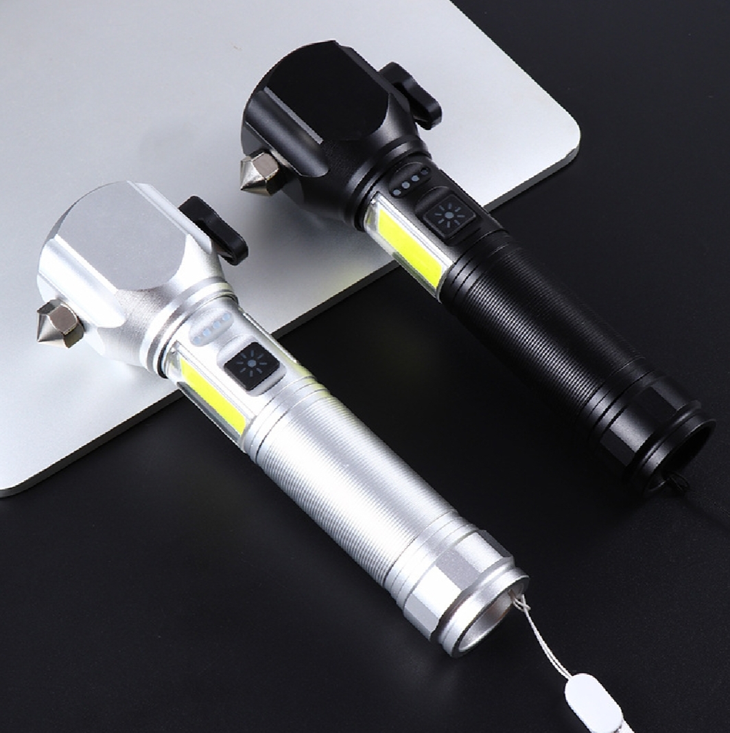Ruilang Rl- 233 12000 mah Multifunctional LED Flashlight Telescopic High Range Zoomable Hammer Torchlight | 1 km Range | Powerbank | COB flash light | Hazard Light | wire Cutter | Magnetic Attached