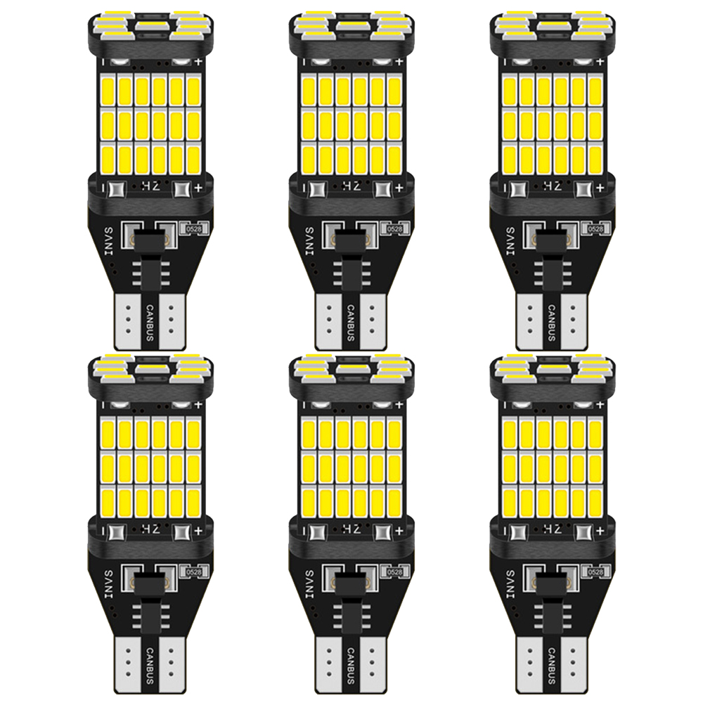 6PCS T15 W16W 921 912 T16 T10 902 LED Bulbs High Power 45pcs 4014SMD Super Bright 1200LM Replace for Car Reversing Light White