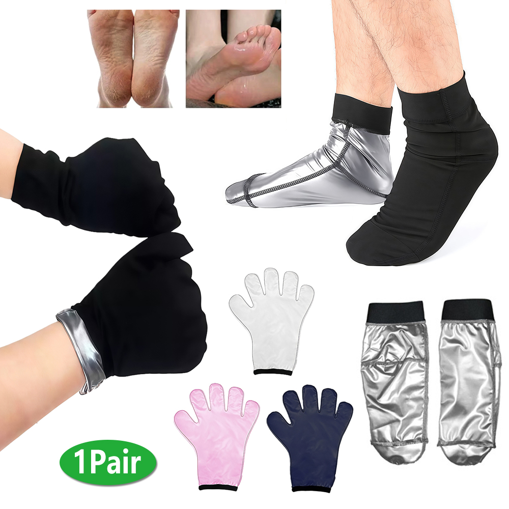 1Pair Sauna Gloves & Socks, Shower Reusable Workout Sweat Gloves for Home Bathing Sports Women Men Steam Room for Dry Hand Foot