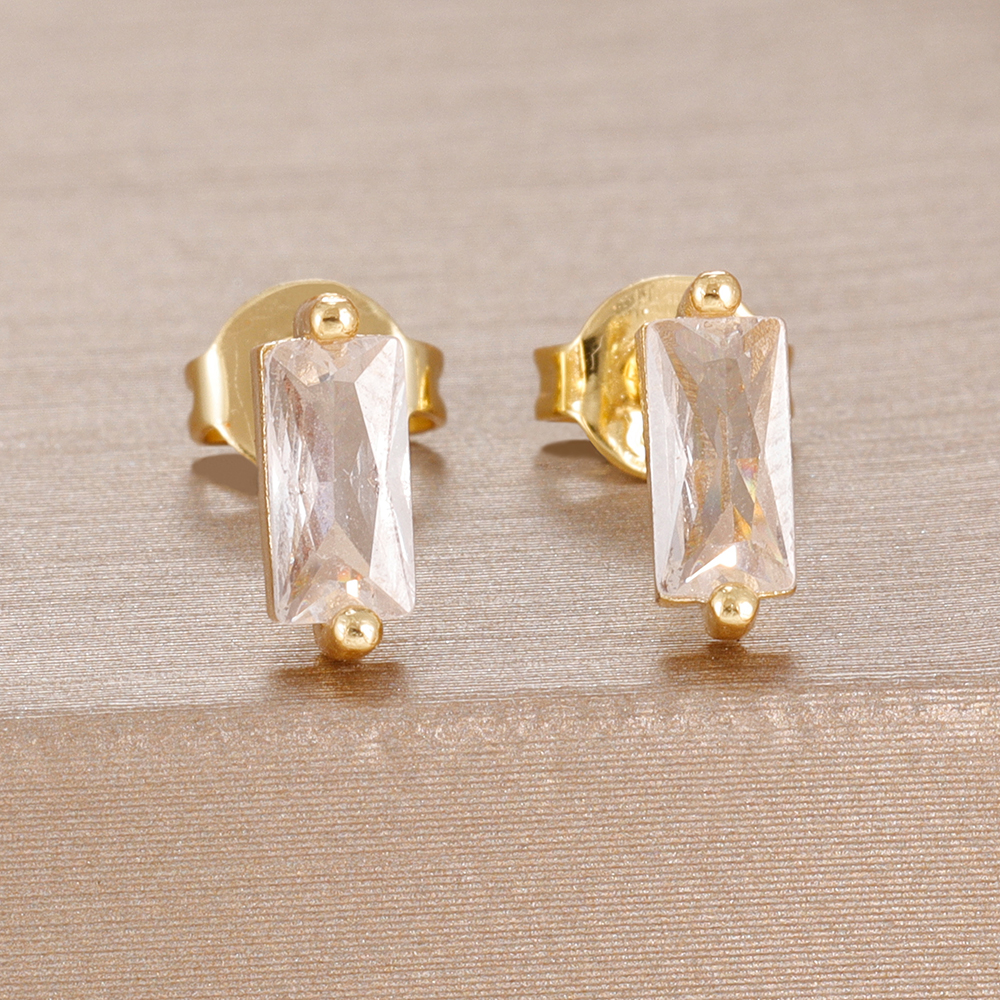 Classic 2PCS Stainless Steel Square Zircon Stud Earrings For Women Multicolor Crystal Earrings Cartilage Piercing Jewelry