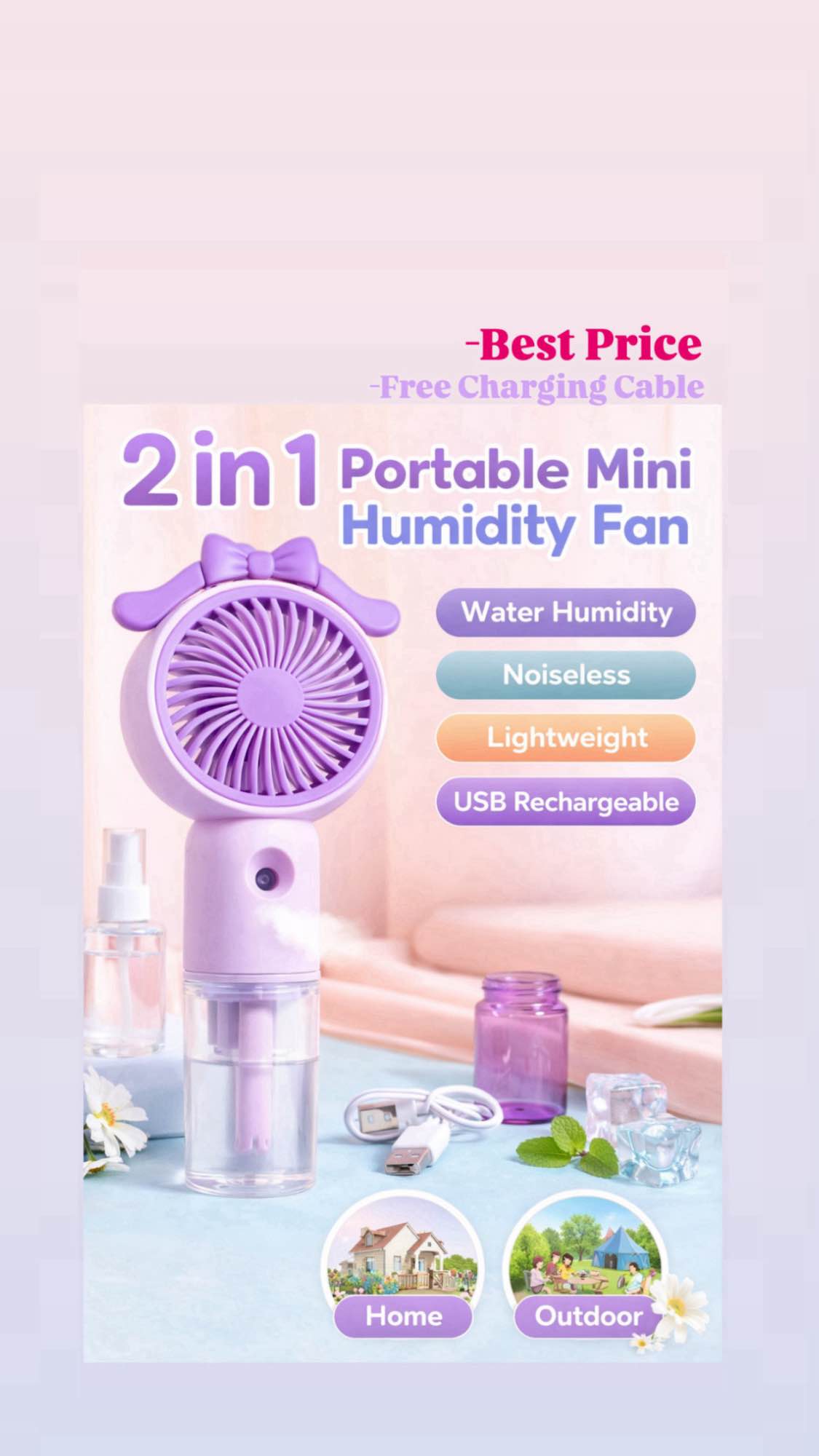 Portable Mini Fan With USB Rechargeable Handheld Fan