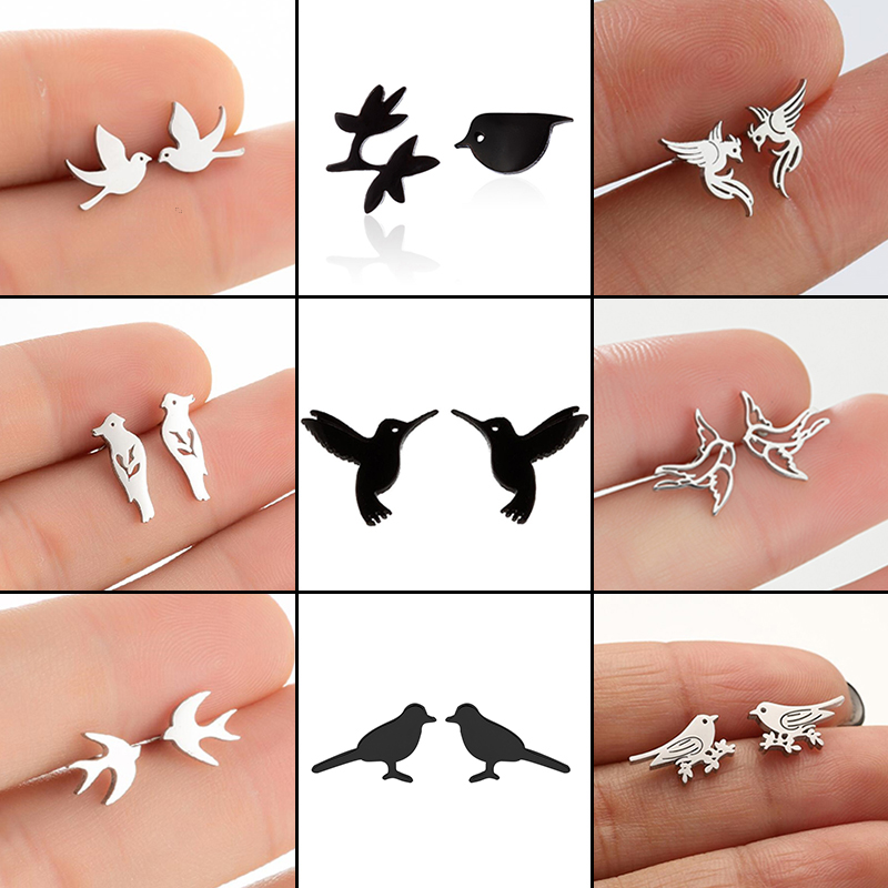 Vintage Stainless Steel Animal Earring Parrot Swallow Ear Jewelry Girls Hummingbird Phoenix Earrings Accessories