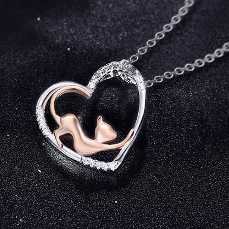 Huitan Women Pendant Necklace Elegant Heart Cat Design Sweet Party Daily Anniversary Accessories Fancy Charming Jewelry