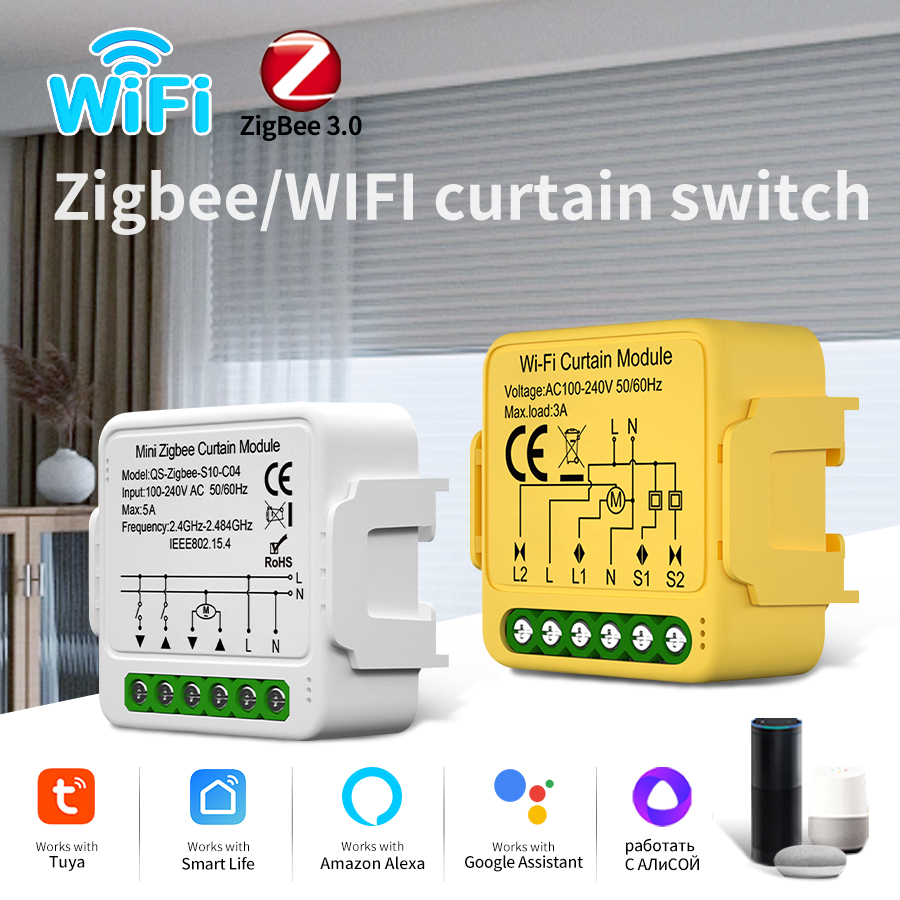 Tuya Smart Life ZigBee 3.0 Curtain Blind Switch for Roller Shutter Electric Motor Home Alex MQTTa Echo Voice Control DIY