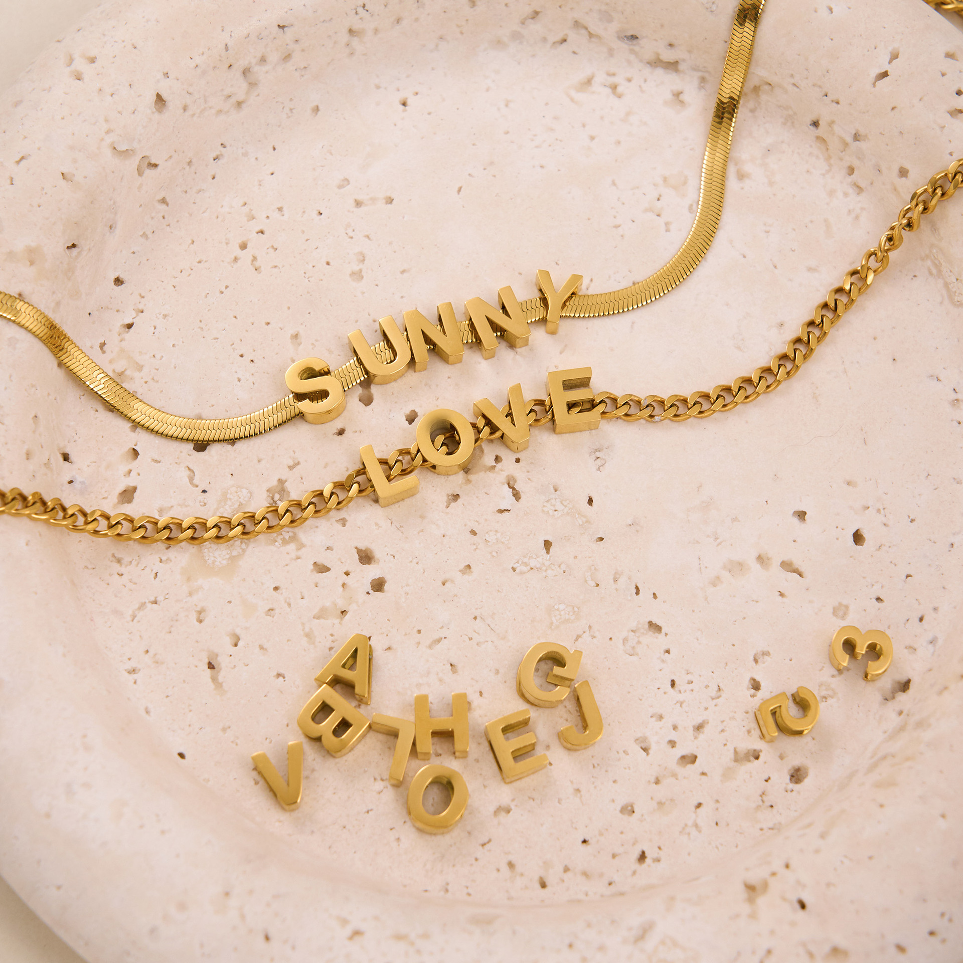 Initial Stainless Steel Gold Color 26 Alphabet Letters Hole Beads for DIY Jewelry Bracelet Making Necklace Findings Accessories