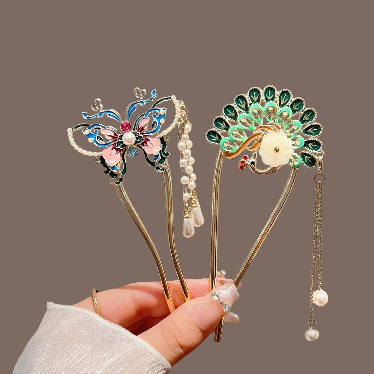 2025 New Chinese Style Butterfly Peacock Hairpin Colorful Antique Tassel Headwear For Women Cheongsam Elegant Hair Accessories