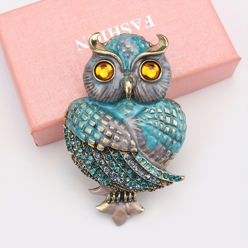 Cute Diamond Big Owl Brooch Retro Clothing Dress Accessories Enamel Animal Pins Badge