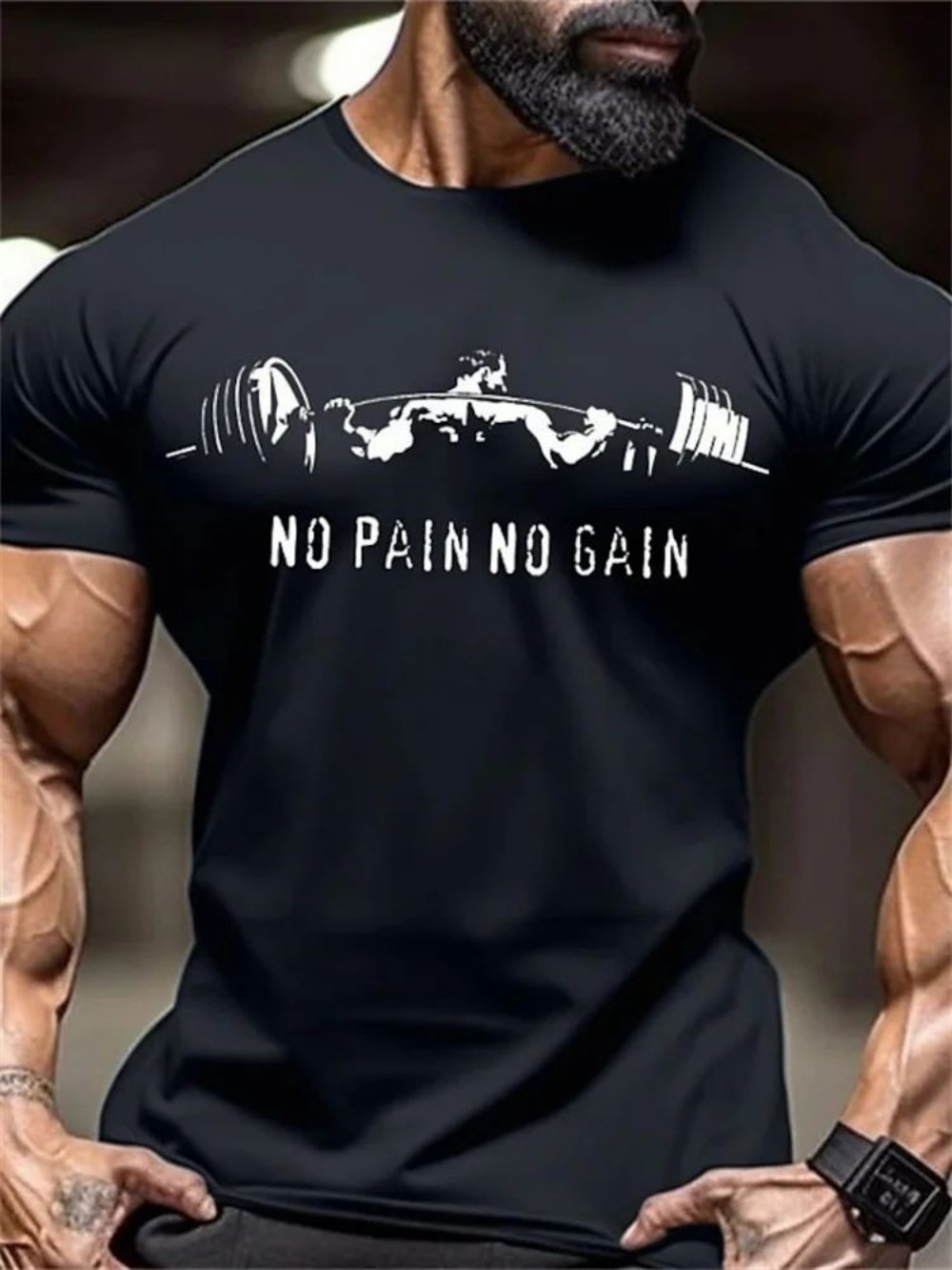New men's strong fitness sports letter printed round neck T-shirt fitness competition training suit