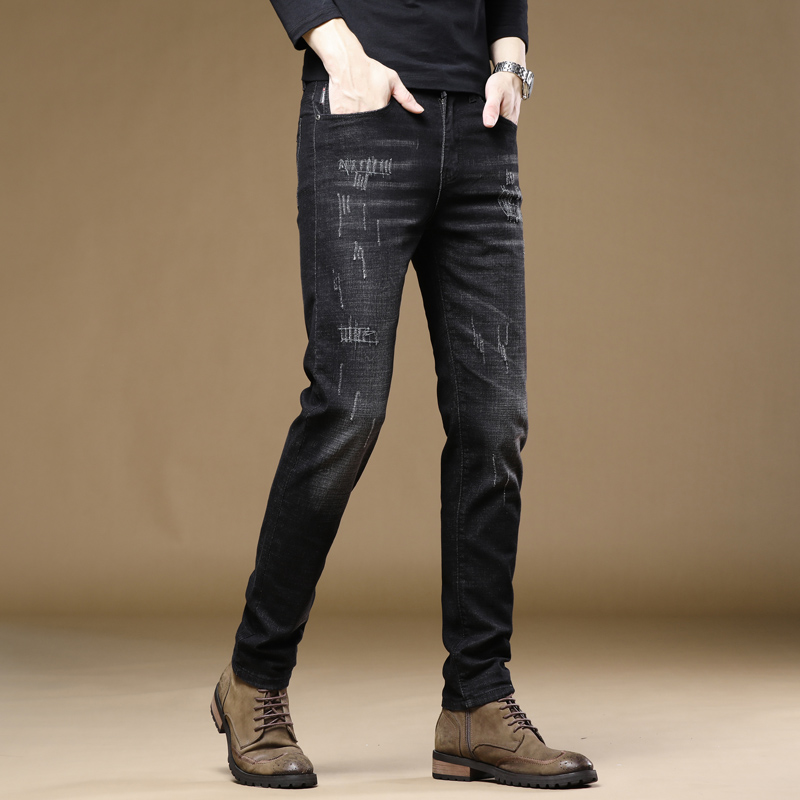 2025 new best-selling jeans for men in spring and summer, slim fit small leg pants for men, elastic straight leg pants for men
