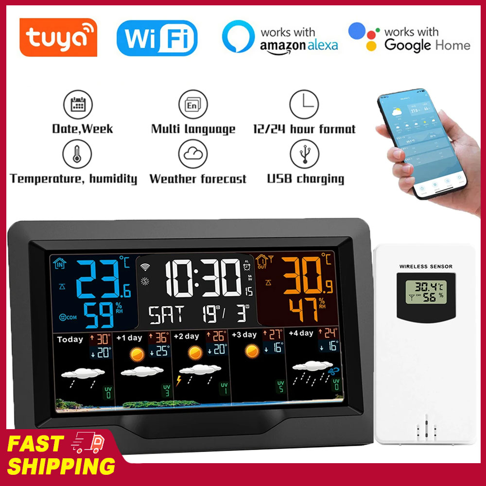 Humidity Meter Weather Forecast Indoor Outdoor Tuya WIFI Smart Weather Station Temperature Multifunctional Weather Alarm Clock