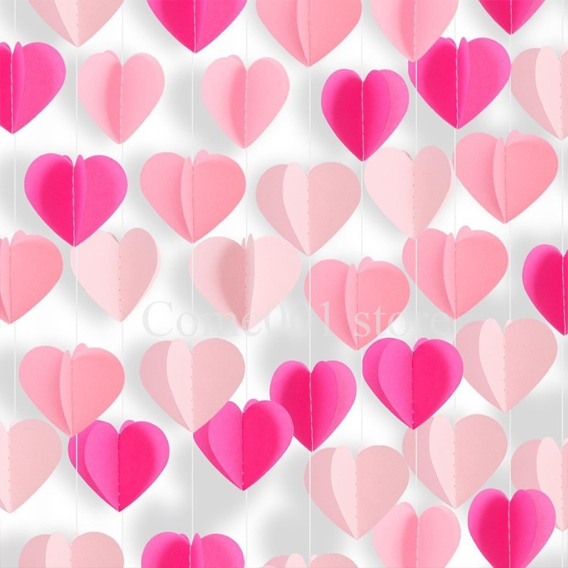 4M Pink Burgundy Heart Shaped Paper Garland Wedding Engagement Birthday Party Decorations Romantic Love Wall Hanging Flags