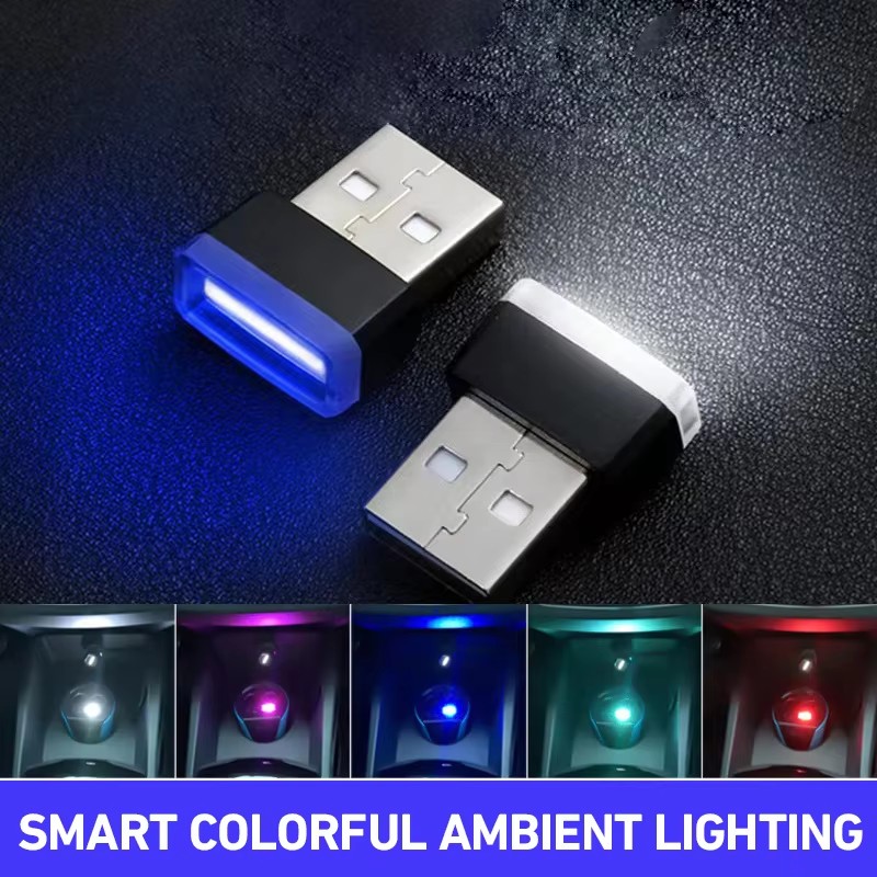 2PCS USB LED Car Light Interior Mini Atmosphere Light Emergency Lighting Light PC Auto Colorful Decorative Lamp