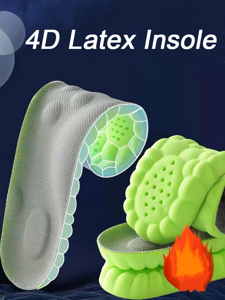 4D Latex Sports Shoes Insoles Super Soft High Elasticity Shoe Pads Anti-pain Deodorant Cushion Arch Support Foot Insole 1 Pair