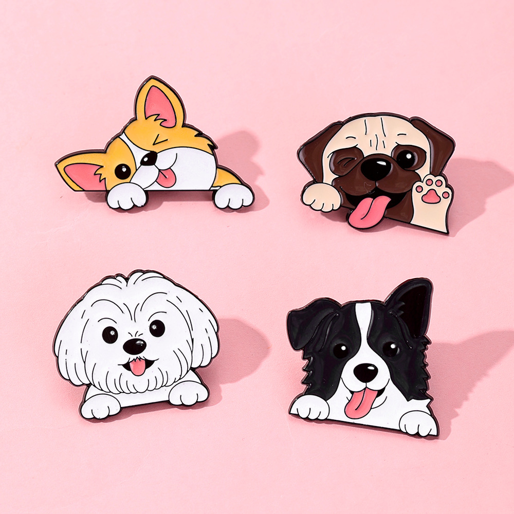 4pcs Cute Cartoon Dachshund Enamel Brooch Creative Animal Pet Lapel Pin Metal Badge Jewelry for Kid Friend Dog Lover