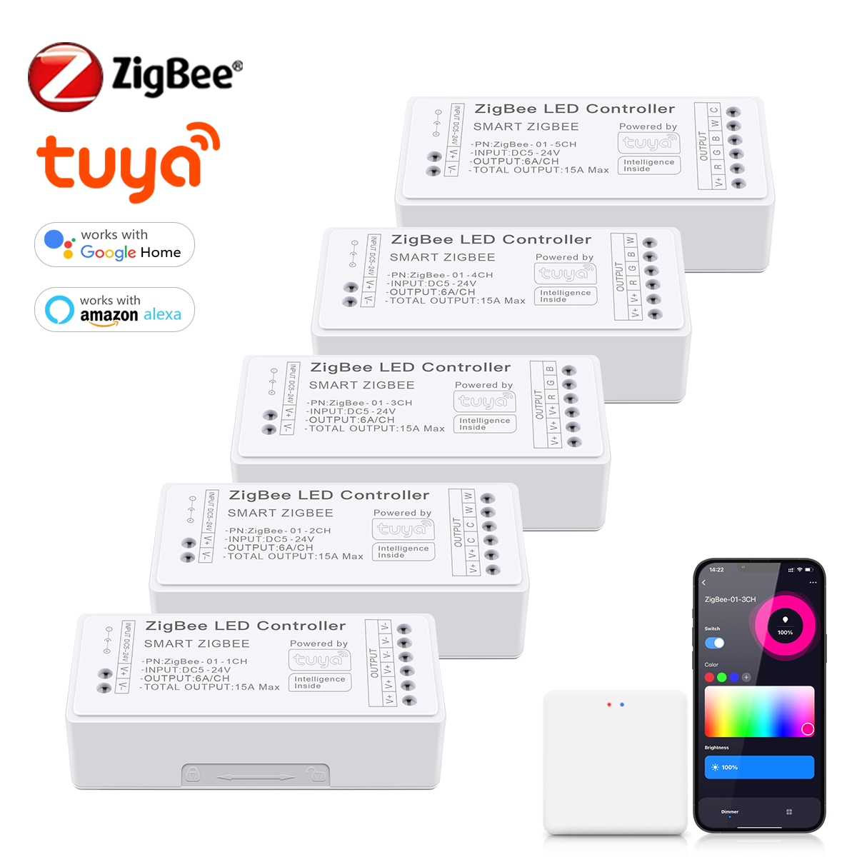Smart Home Tuya Zigbee Dimmer LED Light Switch 5V 12V 24V Remote Smart Life RGB RGBW CCT WW CW Strip Controller lightify