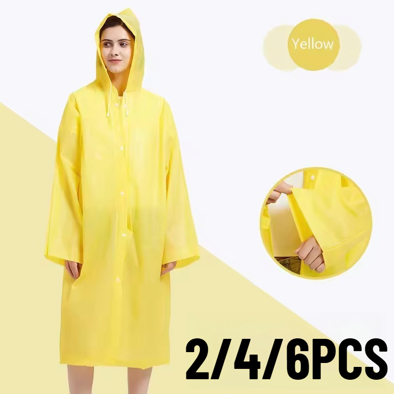 2/4/6PCS Yellow Disposable Raincoat Windproof Waterproof Emergency Hooded Raincoat Fishing Travel Camping Portable Tool