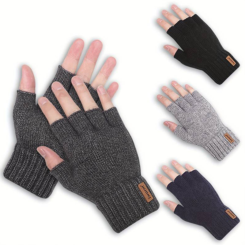 1Pair Knitted Thick Thermal Half Finger Gloves Women Men Winter Outdoor Driving Fingerless Glove Mountaineering Gloves