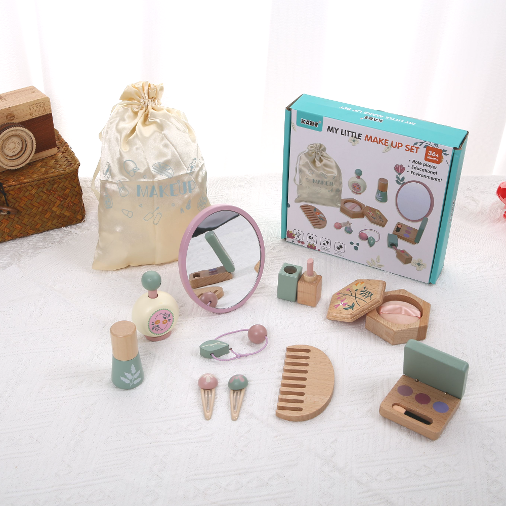 Wooden Beauty Salon Play Set Wooden Makeup Set Girls MakeUp Dressing Table Cosmetics Toys Birthday For Children