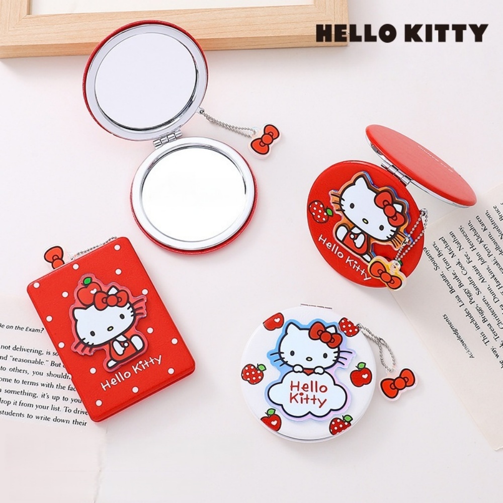 Genuine Sanrio Double-sided Foldable Travel Vanity Mirror Cute Hello Kitty Kuromi My Melody Design Pocket Makeup Mirror for Girl