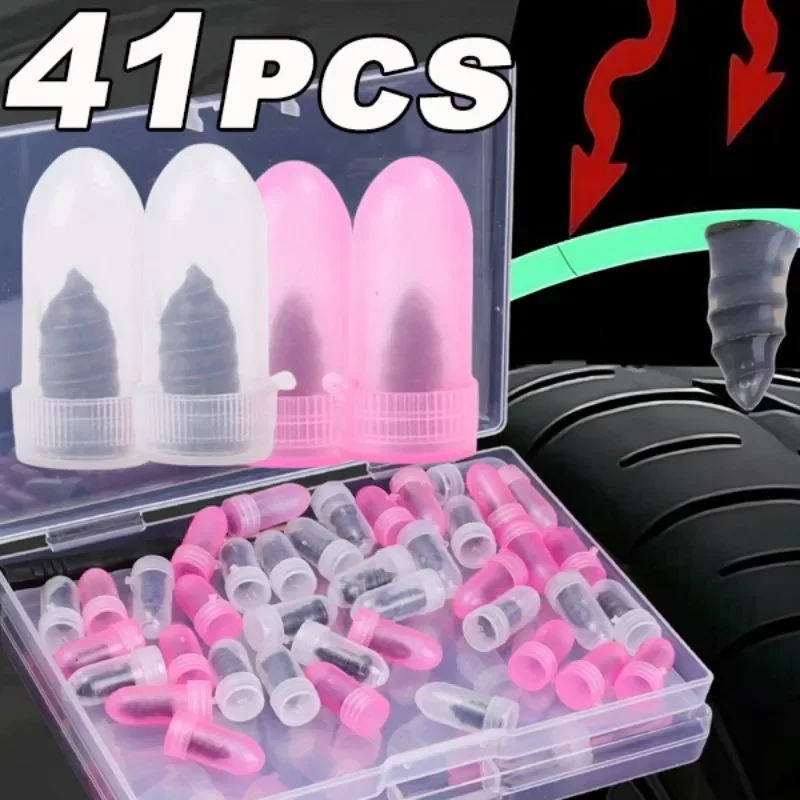 21-41pcs Vacuum Film Nail Tire Repair Screws Puncture Plug Kit Car Motorcycle Scooter Truck Bike Wheels Emergency Tool